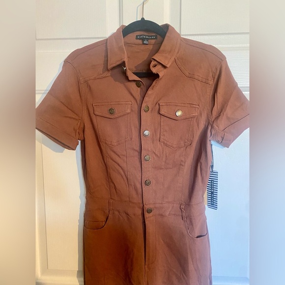 Haute Monde Brown Collared Button Front Jumpsuit Large - Picture 3 of 4